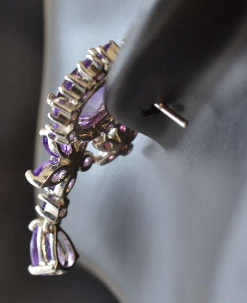 NATURAL TOP QUALITY AMETHYST AND PINK SAPPHIRE 925 SILVER EARRINGS