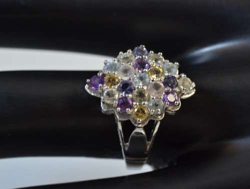 For buyer josip2007 IOLITE TOPAZ, AMETHYST, QUARTZ & CITRINE 925 SILVER CLUSTER STYLE RING SIZE 6.75