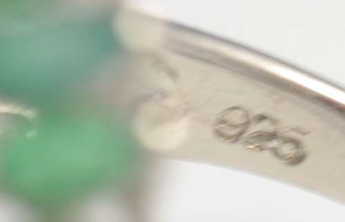 GENUINE EMERALD & SONGEA SAPPHIRE 925 SILVER RING SIZE 8.5