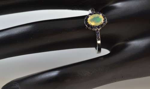 **SET** GENUINE AAA FACET CUT RAINBOW OPAL &  SAPPHIRE 925 SILVER RING SIZE 7 WITH MATCHING PENDANT