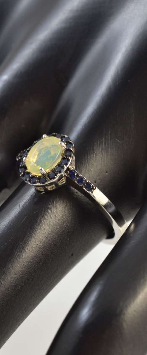 **SET** GENUINE AAA FACET CUT RAINBOW OPAL &  SAPPHIRE 925 SILVER RING SIZE 7 WITH MATCHING PENDANT