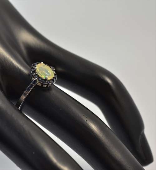 **SET** GENUINE AAA FACET CUT RAINBOW OPAL &  SAPPHIRE 925 SILVER RING SIZE 7 WITH MATCHING PENDANT