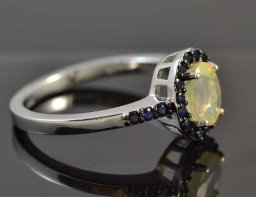 **SET** GENUINE AAA FACET CUT RAINBOW OPAL &  SAPPHIRE 925 SILVER RING SIZE 7 WITH MATCHING PENDANT