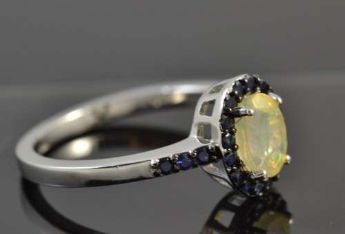 **SET** GENUINE AAA FACET CUT RAINBOW OPAL &  SAPPHIRE 925 SILVER RING SIZE 7 WITH MATCHING PENDANT