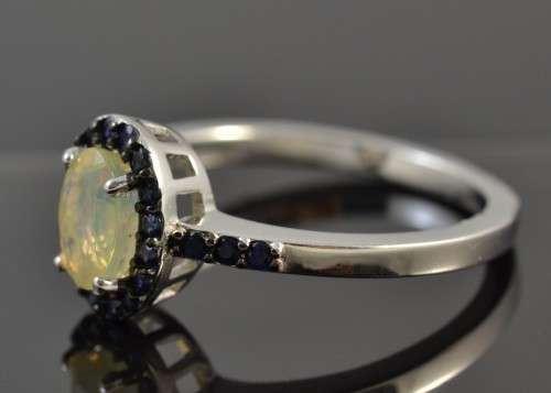 **SET** GENUINE AAA FACET CUT RAINBOW OPAL &  SAPPHIRE 925 SILVER RING SIZE 7 WITH MATCHING PENDANT