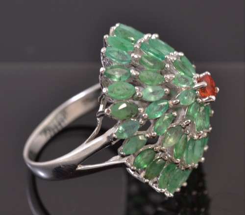 GENUINE EMERALD & SONGEA SAPPHIRE 925 SILVER RING SIZE 8.5