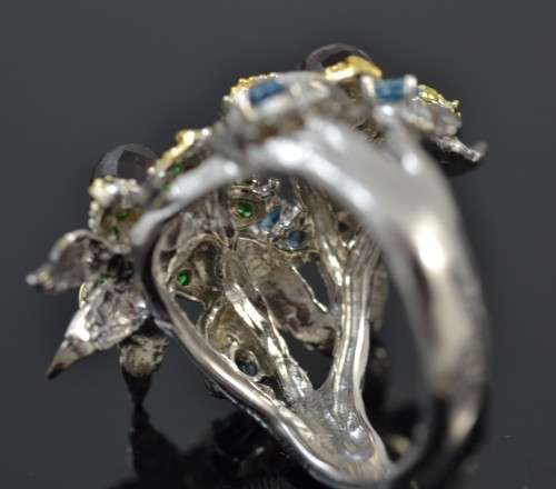 EXQUISITE DESIGN NATURAL BRIOLETTE CUT GARNET AND LONDON BLUE TOPAZ & CZ 925 SILVER RINGS SIZE 7.5