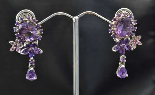NATURAL TOP QUALITY AMETHYST AND PINK SAPPHIRE 925 SILVER EARRINGS