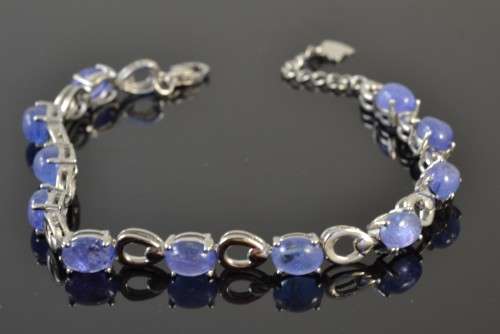 GENUINE TANZANITE CABOCHON 925 SILVER BRACELET