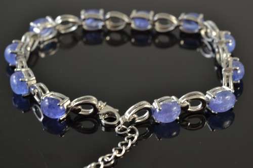 GENUINE TANZANITE CABOCHON 925 SILVER BRACELET