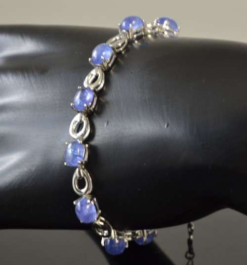 GENUINE TANZANITE CABOCHON 925 SILVER BRACELET