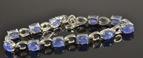 GENUINE TANZANITE CABOCHON 925 SILVER BRACELET