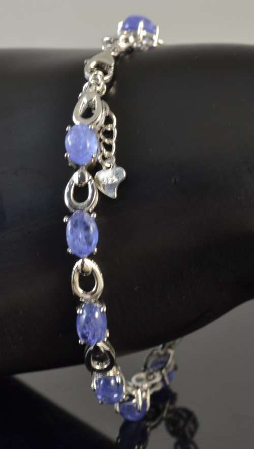 GENUINE TANZANITE CABOCHON 925 SILVER BRACELET