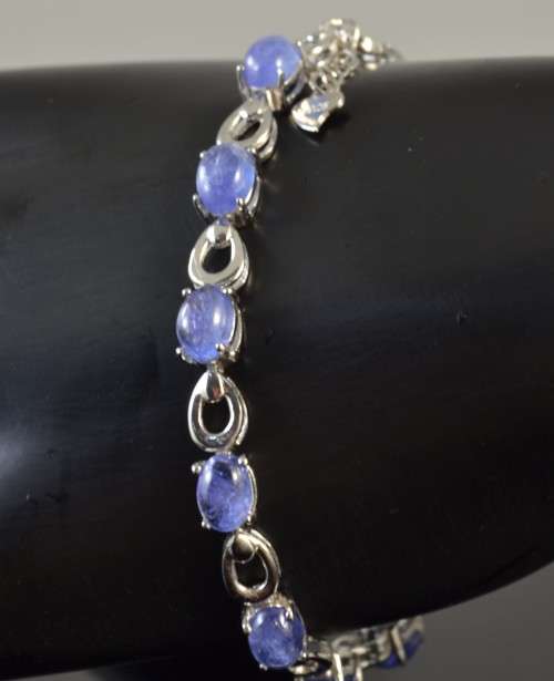 GENUINE TANZANITE CABOCHON 925 SILVER BRACELET