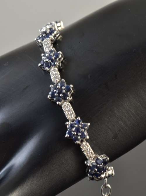 REAL SAPPHIRE AND CZ 925 SILVER BRACELET