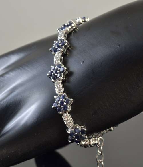 REAL SAPPHIRE AND CZ 925 SILVER BRACELET