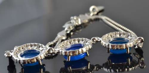 FANTASTIC TOP RICH BLUE FIRE OPAL & CZ 925 SILVER BRACELET