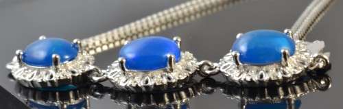 FANTASTIC TOP RICH BLUE FIRE OPAL & CZ 925 SILVER BRACELET