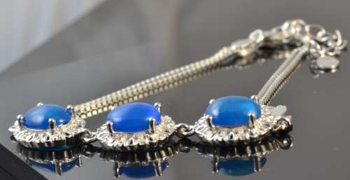 FANTASTIC TOP RICH BLUE FIRE OPAL & CZ 925 SILVER BRACELET