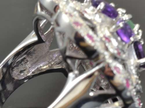 REAL AMETHYST, EMERALD AND RUBY 925 SILVER RING SIZE 8.5