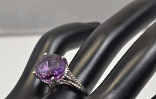 STUNNING NATURAL 14MM X 12 MM AAA OVAL AMETHYST 925 SILVER RING SIZE 7.75