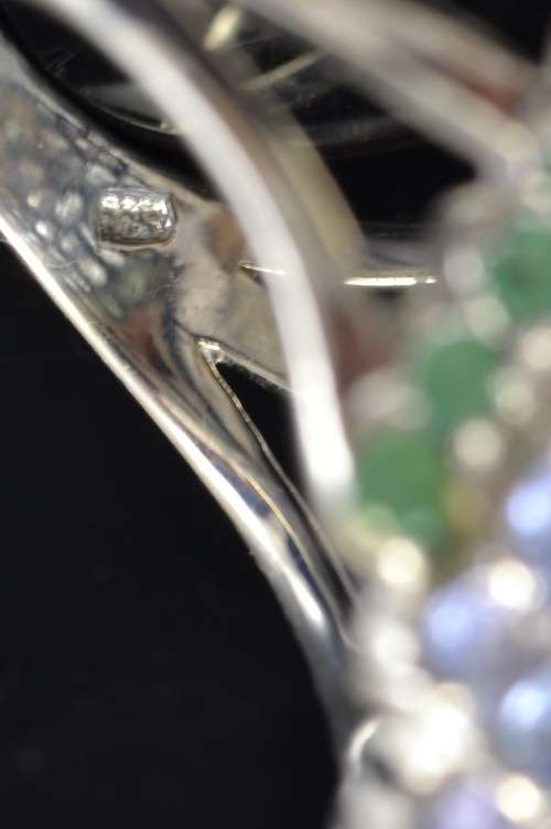 GENUINE TANZANITE & EMERALD 925 SILVER RING SIZE 8