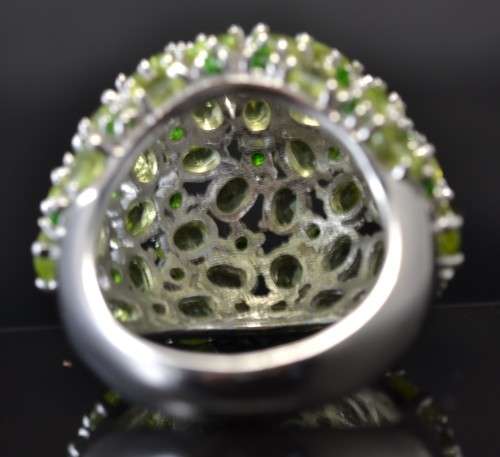 LARGE DOME SHAPE GENUINE PERIDOT &CHROME DIOPSIDE 925 SILVER RING SIZE 8