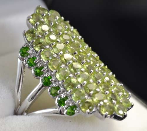 LARGE GENUINE PERIDOT & CHROME DIOPSIDE 925 SILVER RING SIZE 8