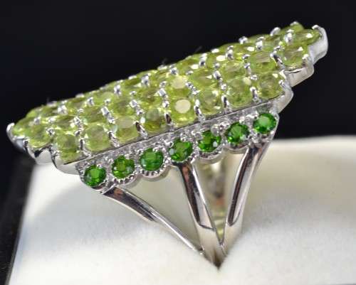 LARGE GENUINE PERIDOT & CHROME DIOPSIDE 925 SILVER RING SIZE 8