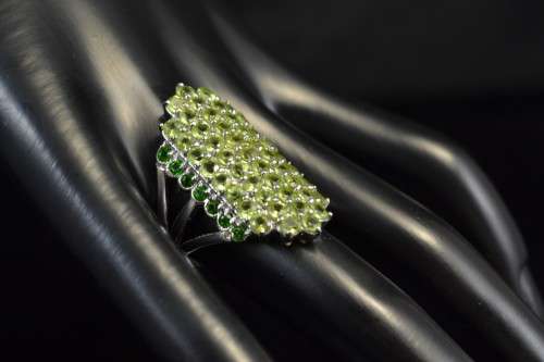 LARGE GENUINE PERIDOT & CHROME DIOPSIDE 925 SILVER RING SIZE 8