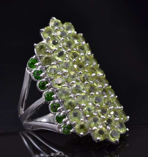LARGE GENUINE PERIDOT & CHROME DIOPSIDE 925 SILVER RING SIZE 8