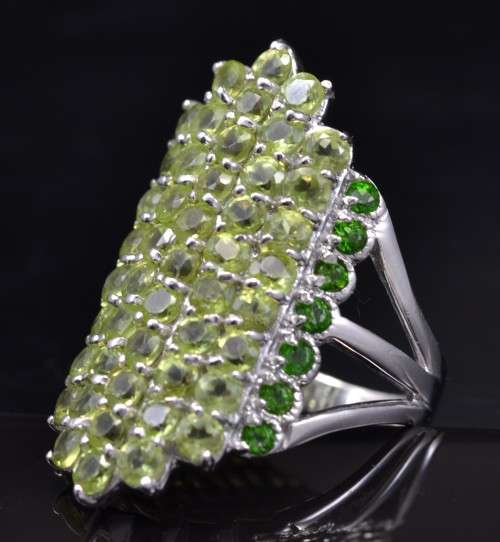 LARGE GENUINE PERIDOT & CHROME DIOPSIDE 925 SILVER RING SIZE 8