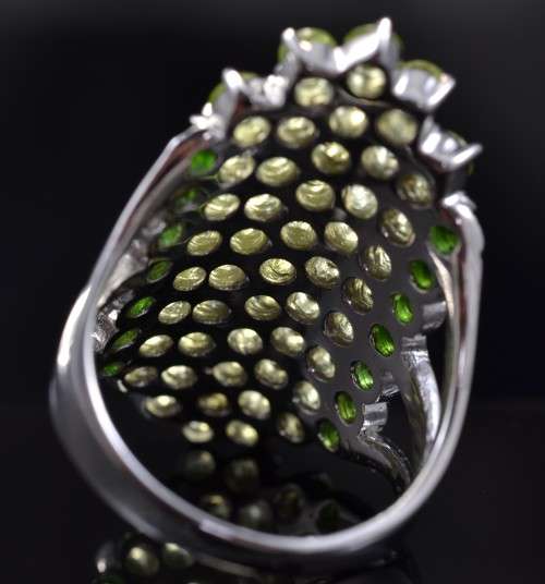 LARGE GENUINE PERIDOT & CHROME DIOPSIDE 925 SILVER RING SIZE 8