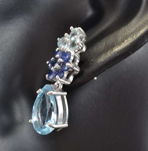 REAL TOPAZ AND SAPPHIRE 925 SILVER EARRINGS
