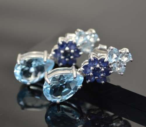 REAL TOPAZ AND SAPPHIRE 925 SILVER EARRINGS