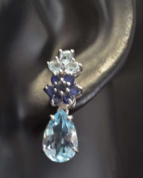 REAL TOPAZ AND SAPPHIRE 925 SILVER EARRINGS