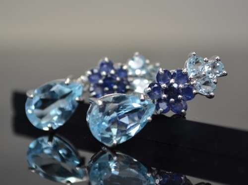 REAL TOPAZ AND SAPPHIRE 925 SILVER EARRINGS
