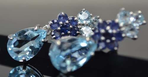 REAL TOPAZ AND SAPPHIRE 925 SILVER EARRINGS