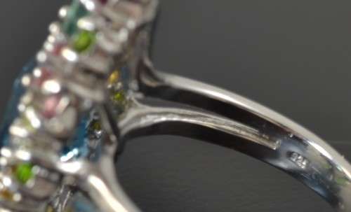 REAL TOPAZ TOURMALINE RHODOLITE & CHROME DIOPSIDE STERLING 925 SILVER RING 8.75