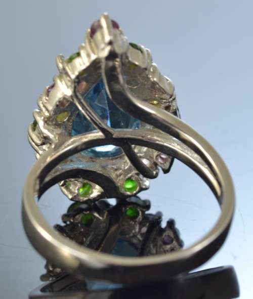 REAL TOPAZ TOURMALINE RHODOLITE & CHROME DIOPSIDE STERLING 925 SILVER RING 8.75