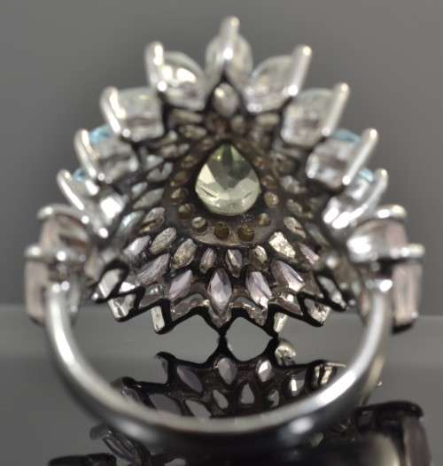 REAL LIGHT GREEN AMETHYST, TOPAZ, AMETHYST,ROSE QUARTZ & CZ 925 SILVER RING SIZE  6.75