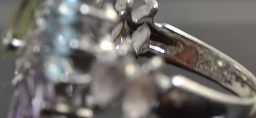 REAL LIGHT GREEN AMETHYST, TOPAZ, AMETHYST,ROSE QUARTZ & CZ 925 SILVER RING SIZE  6.75