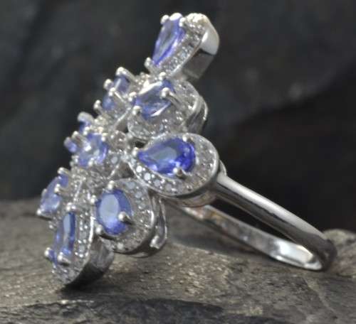 DAINTY REAL TANZANITE AND CZ 925 SILVER RING SIZE 9