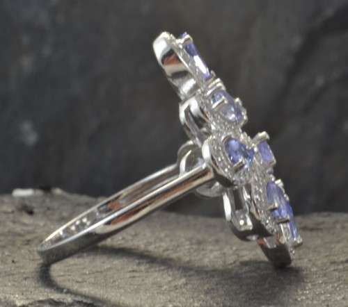 DAINTY REAL TANZANITE AND CZ 925 SILVER RING SIZE 9