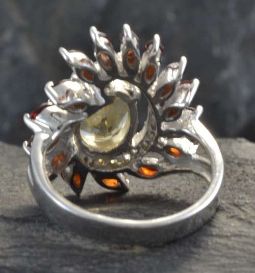 NATURAL CITRINE AND GARNET 92 SILVER RING SIZE 6,75