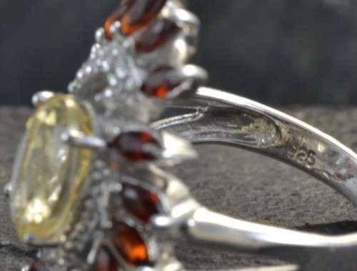 NATURAL CITRINE AND GARNET 92 SILVER RING SIZE 6,75