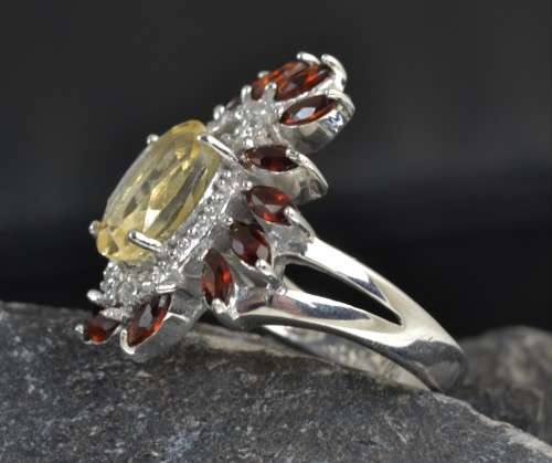 NATURAL CITRINE AND GARNET 92 SILVER RING SIZE 6,75