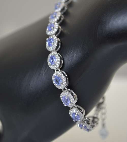 REAL TANZANITE AND CZ 925 SILVER BRACELET