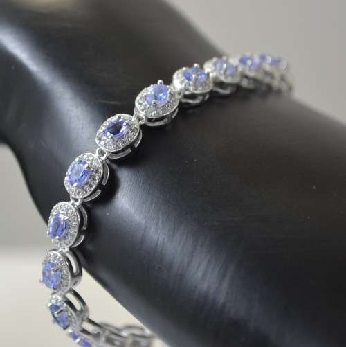 REAL TANZANITE AND CZ 925 SILVER BRACELET
