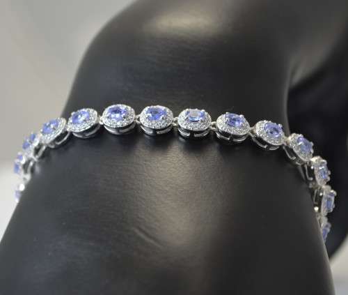 REAL TANZANITE AND CZ 925 SILVER BRACELET